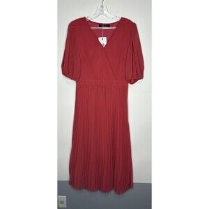 Merokeety Salmon Short Puff Sleeve Pleated Bottom Dress Size Large NWT